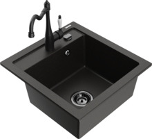 Graniidist köögivalamu Mexen Vito 6503-75-670700-70-B, 52 x 49 x 21 cm, must/kuldne metallic, segisti ja sifooniga