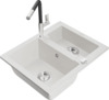 Graniidist köögivalamu Mexen Carlos 6518-20-670401-07, 58.2 x 47.5 x 17.7 cm, valge, koos segisti ja sifooniga