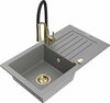 Graniidist köögivalamu Mexen Pablo 6510-71-73450-57-G, 75.2 x 43.6 x 16.1 cm, hall/must/kuldne, koos segisti ja sifooniga