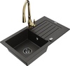 Graniidist köögivalamu Mexen Pablo 6510-75-672601-50-B, 75.2 x 43.6 x 16.1 cm, must/kuldne metallic, segisti ja sifooniga