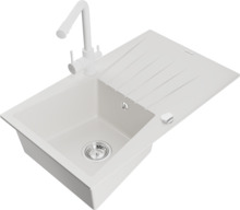 Graniidist köögivalamu Mexen Cesar 6514-20-671600-20, 77.5 x 47 x 20 cm, valge, segisti ja sifooniga