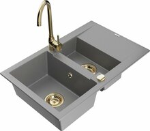 Graniidist köögivalamu Mexen Gaspar 6507-71-670200-50, 73 x 47 x 17.7 cm, hall/kuldne, segisti ja sifooniga