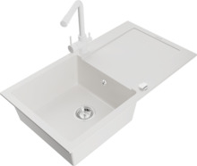 Graniidist köögivalamu Mexen Leo 6501-20-671600-20, 90 x 50 x 19 cm, valge, koos segisti ja sifooniga