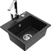 Graniidist köögivalamu Mexen Milo 6505-73-670300-00, 43.5 x 41 x 17.1 cm, must/hõbe metallic, koos segisti ja sifooniga