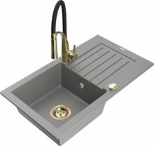 Graniidist köögivalamu Mexen Pablo 6510-71-73450-57-G, 75.2 x 43.6 x 16.1 cm, hall/must/kuldne, koos segisti ja sifooniga