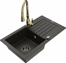 Graniidist köögivalamu Mexen Pablo 6510-75-672601-50-B, 75.2 x 43.6 x 16.1 cm, must/kuldne metallic, segisti ja sifooniga