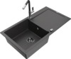 Graniidist köögivalamu Mexen Leo 6501-76-670401-07-B, 90 x 50 x 19 cm, must täpiline, koos segisti ja sifooniga