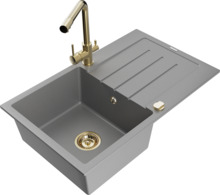 Graniidist köögivalamu Mexen Bruno 6513-71-671600-50, 79.5 x 49.5 x 20 cm, hall/gold, koos segisti ja sifooniga