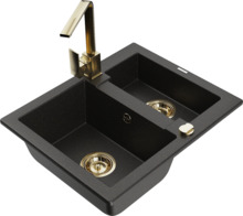 Graniidist köögivalamu Mexen Carlos 6518-75-670300-50, 58 x 47 x 17.7 cm, must/kuldne metallic, segisti ja sifooniga