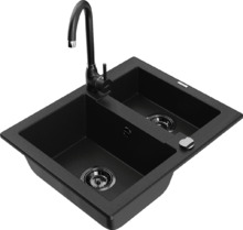 Graniidist köögivalamu Mexen Carlos 6518-77-670200-70-B, 58.2 x 47.5 x 17.7 cm, must, segisti ja sifooniga