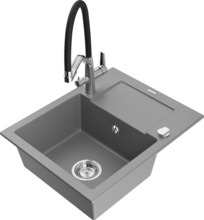 Graniidist köögivalamu Mexen Enzo 6506-71-671701-07, 57.6 x 46.5 x 17.4 cm, hall/must/chrome, segisti ja sifooniga