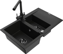 Graniidist köögivalamu Mexen Gaspar 6507-77-671600-70-B, 73 x 47 x 17.7 cm, must, segisti ja sifooniga