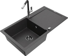 Graniidist köögivalamu Mexen Leo 6501-76-670401-07-B, 90 x 50 x 19 cm, must täpiline, koos segisti ja sifooniga