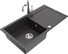Graniidist köögivalamu Mexen Leo 6501-76-670700-00, 90 x 50 x 19 cm, must täpiline, koos segisti ja sifooniga