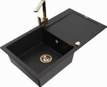 Graniidist köögivalamu Mexen Leo 6501-77-670300-50, 80 x 50 x 19 cm, must/gold, koos segisti ja sifooniga
