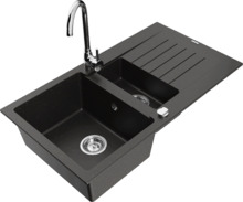 Graniidist köögivalamu Mexen Matias 6502-75-670200-00, 90 x 50 x 20 cm, must/kuldne, segisti ja sifooniga