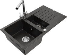 Graniidist köögivalamu Mexen Matias 6502-75-671600-00, 90 x 50.5 x 20 cm, must/kuldne metallic, segisti ja sifooniga