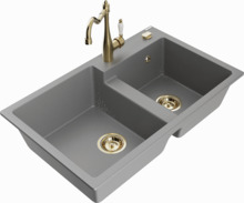 Graniidist köögivalamu Mexen Tomas 6516-71-670700-50, 80 x 50 x 19 cm, hall/kuldne, segisti ja sifooniga