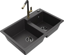 Graniidist köögivalamu Mexen Tomas 6516-76-670401-57-B, 80 x 50 x 19 cm, must/kuldne, koos segisti ja sifooniga