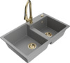 Graniidist köögivalamu Mexen Tomas 6516-71-670101-50, 80 x 50 x 19 cm, hall/kuldne, segisti ja sifooniga