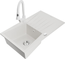 Graniidist köögivalamu Mexen Cesar 6514-20-670101-20, 77.5 x 47 x 20 cm, valge, koos segisti ja sifooniga