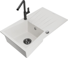 Graniidist köögivalamu Mexen Cesar 6514-20-670401-70-B, 77.5 x 47 x 20 cm, valge/must, koos segisti ja sifooniga