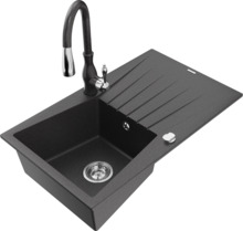 Graniidist köögivalamu Mexen Cesar 6514-76-672601-76, 77 x 47 x 20 cm, must täpiline, segisti ja sifooniga