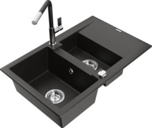Graniidist köögivalamu Mexen Gaspar 6507-75-670401-07, 73.7 x 47.5 x 17.7 cm, must/kuldne, koos segisti ja sifooniga