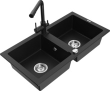 Graniidist köögivalamu Mexen Mario 6504-77-671600-70, 82 x 43.6 x 16.1 cm, must, koos segisti ja sifooniga
