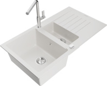 Graniidist köögivalamu Mexen Matias 6502-20-670401-00, 90 x 50.5 x 20 cm, valge/kroom, segisti ja sifooniga