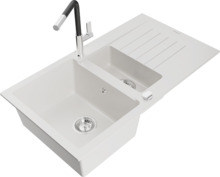 Graniidist köögivalamu Mexen Matias 6502-20-670401-07, 90 x 50.5 x 20 cm, valge/must/kroom, segisti ja sifooniga