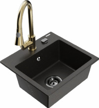 Graniitköögivalamu Mexen Milo 6505-75-670101-50-B, 43.5 x 41 x 17.1 cm, must/kuldne metallic, segisti ja sifooniga