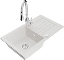 Graniidist köögivalamu Mexen Pablo 6510-20-672601-00, 75.2 x 43.6 x 16.1 cm, valge, koos segisti ja sifooniga