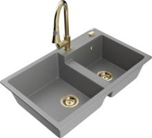 Graniidist köögivalamu Mexen Tomas 6516-71-670101-50, 80 x 50 x 19 cm, hall/kuldne, segisti ja sifooniga