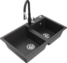 Graniidist köögivalamu Mexen Tomas 6516-76-672601-70, 80 x 50 x 19 cm, must täpiline, koos segisti ja sifooniga