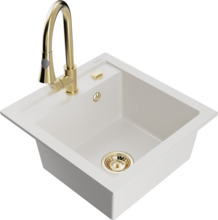 Graniidist köögivalamu Mexen Vito 6503-20-670101-50, 52 x 49 x 21 cm, valge/gold, segisti ja sifooniga