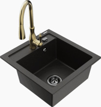 Graniidist köögivalamu Mexen Vito 6503-75-672601-50-B, 52 x 49 x 21 cm, metallic must/kuldne, segisti ja sifooniga