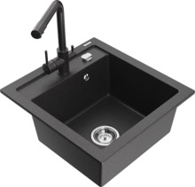 Graniidist köögivalamu Mexen Vito 6503-76-671600-76, 52 x 49 x 21 cm, must granite, segisti ja sifooniga