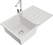 Graniidist köögivalamu Mexen Bruno 6513-20-670300-00, 79 x 49 x 20 cm, valge/chrome, segisti ja sifooniga