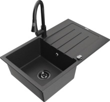 Graniidist köögivalamu Mexen Bruno 6513-76-670101-70-B, 79.5 x 49.5 x 20 cm, must, koos segisti ja sifooniga