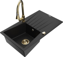Graniidist köögivalamu Mexen Cesar 6514-77-670101-50, 77 x 47 x 20 cm, must/gold, koos segisti ja sifooniga