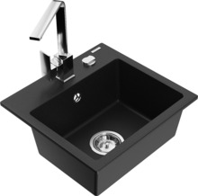 Graniidist köögivalamu Mexen Milo 6505-77-670300-00, 43.5 x 41 x 17.1 cm, must, koos segisti ja sifooniga