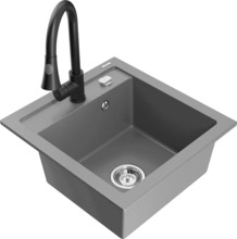 Graniitköögivalamu Mexen Vito 6503-71-670101-70, 49 x 52 x 21 cm, hall/must, koos segisti ja sifooniga