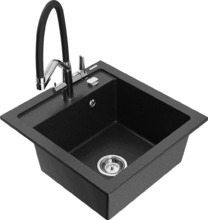 Graniidist köögivalamu Mexen Vito 6503-73-671701-07, 49 x 52 x 21 cm, must/hõbedane metallic, segisti ja sifooniga