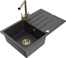 Graniidist köögivalamu Mexen Bruno 6513-76-671600-50, 79.5 x 49.5 x 20 cm, black granite/gold, segisti ja sifooniga
