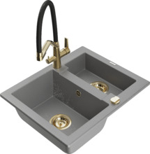 Graniidist köögivalamu Mexen Carlos 6518-71-671701-57-G, 58.2 x 47.5 x 17.7 cm, hall/must/kuldne, segisti ja sifooniga