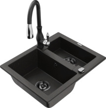 Graniidist köögivalamu Mexen Carlos 6518-75-672601-70-B, 58.2 x 47.5 x 17.7 cm, metallic must/kuldne, segisti ja sifooniga