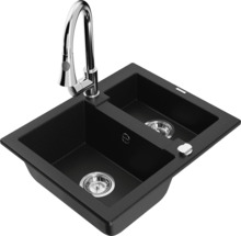 Graniitköögivalamu Mexen Carlos 6518-77-670101-00, 58.2 x 47.5 x 17.7 cm, must, koos segisti ja sifooniga