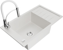 Graniidist köögivalamu Mexen Elias 6511-20-73450-02, 79.5 x 48 x 20 cm, valge, koos segisti ja sifooniga