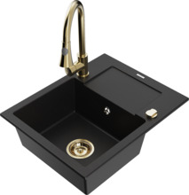 Graniidist köögivalamu Mexen Enzo 6506-77-670101-50, 57.6 x 46.5 x 17.4 cm, must/gold, koos segisti ja sifooniga